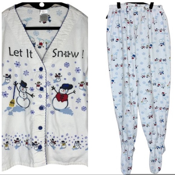 Secret Treasures Other - Secret Treasures 2pc footed snowman pajamas set 100% cotton flannel